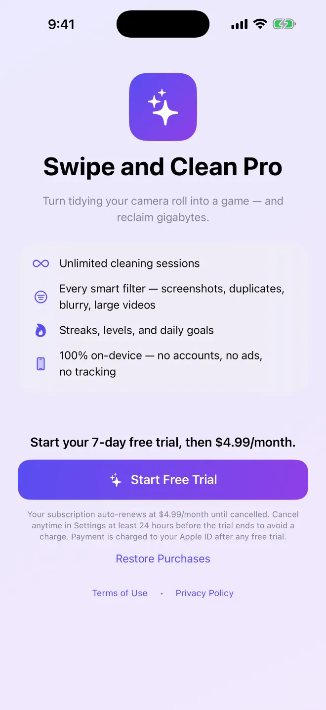 Swipe and Clean Pro subscription